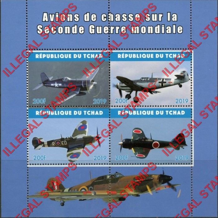 Chad 2019 Search Aircraft of World War II Illegal Stamps in Souvenir Sheet of 4