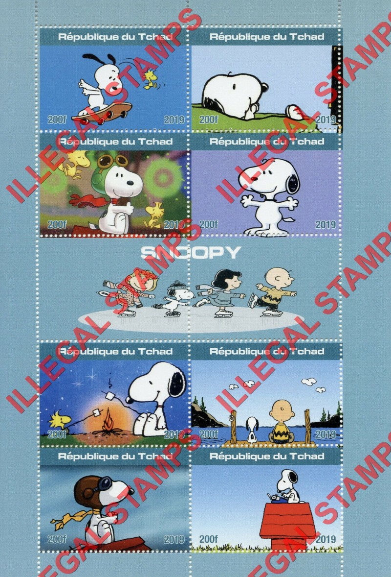 Chad 2019 Snoopy Illegal Stamps in Souvenir Sheet of 8