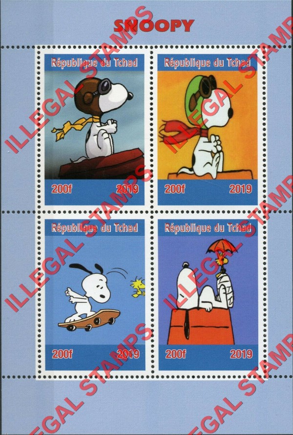 Chad 2019 Snoopy Illegal Stamps in Souvenir Sheet of 4