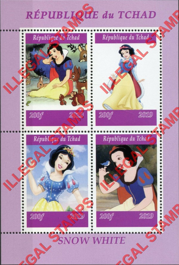 Chad 2019 Snow White Illegal Stamps in Souvenir Sheet of 4