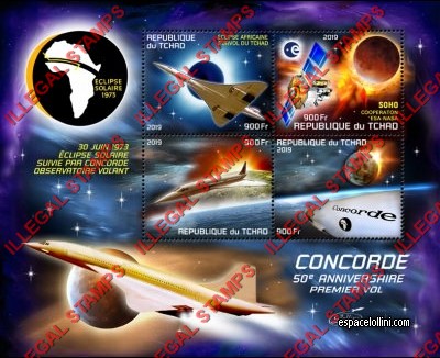 Chad 2019 Space Concorde Illegal Stamps in Souvenir Sheet of 4
