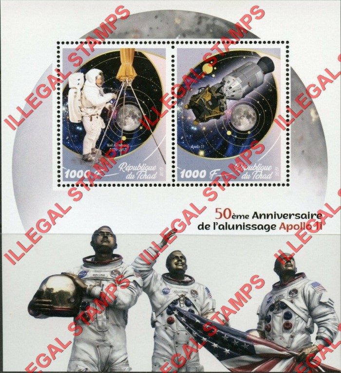 Chad 2019 Space Moon Landing Apollo 11 Illegal Stamps in Souvenir Sheet of 2