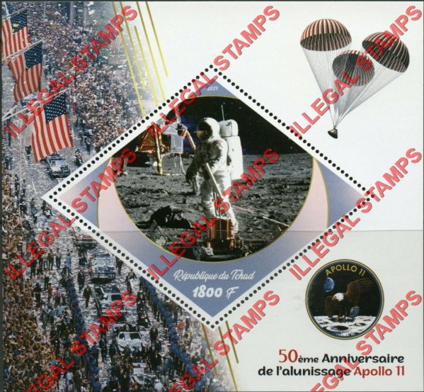 Chad 2019 Space Moon Landing Apollo 11 Illegal Stamps in Souvenir Sheet of 1