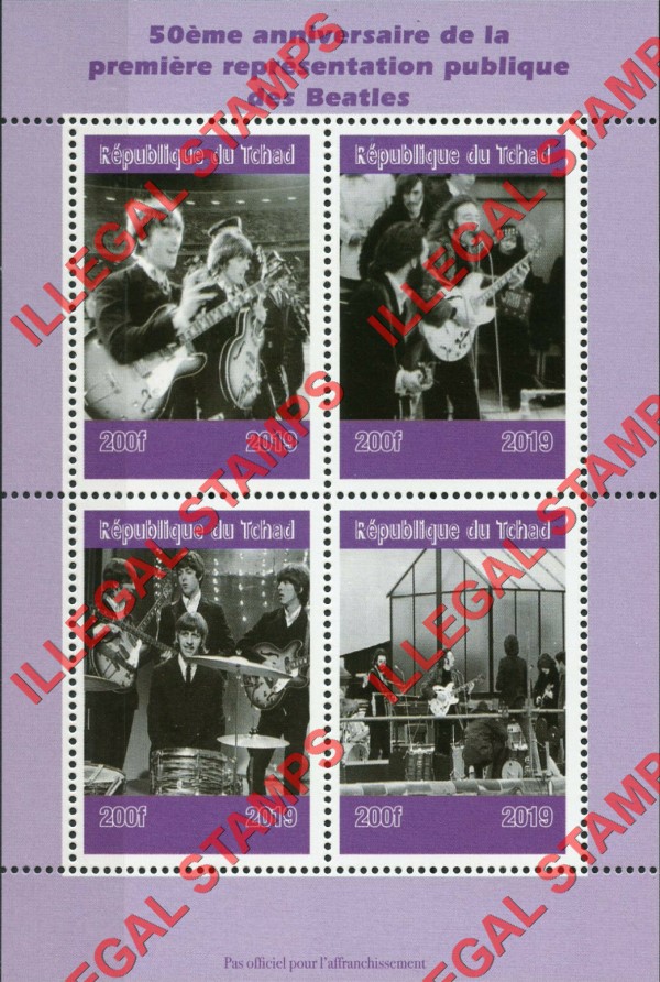 Chad 2019 The Beatles Illegal Stamps in Souvenir Sheet of 4