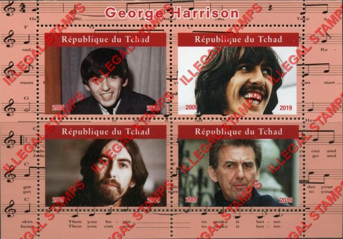 Chad 2019 The Beatles George Harrison Illegal Stamps in Souvenir Sheet of 4