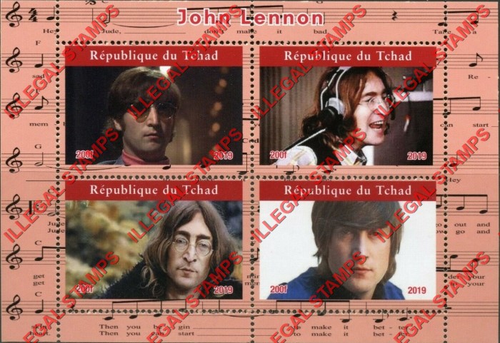 Chad 2019 The Beatles John Lennon Illegal Stamps in Souvenir Sheet of 4