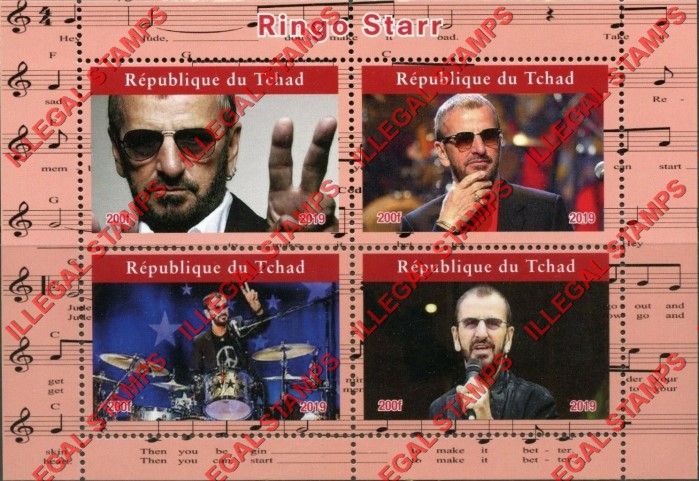 Chad 2019 The Beatles Ringo Starr Illegal Stamps in Souvenir Sheet of 4