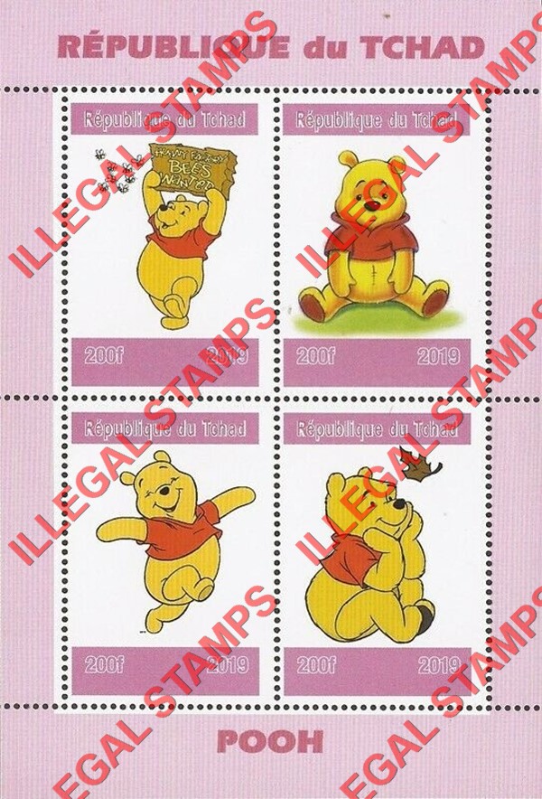 Chad 2019 Winnie the Pooh Illegal Stamps in Souvenir Sheet of 4