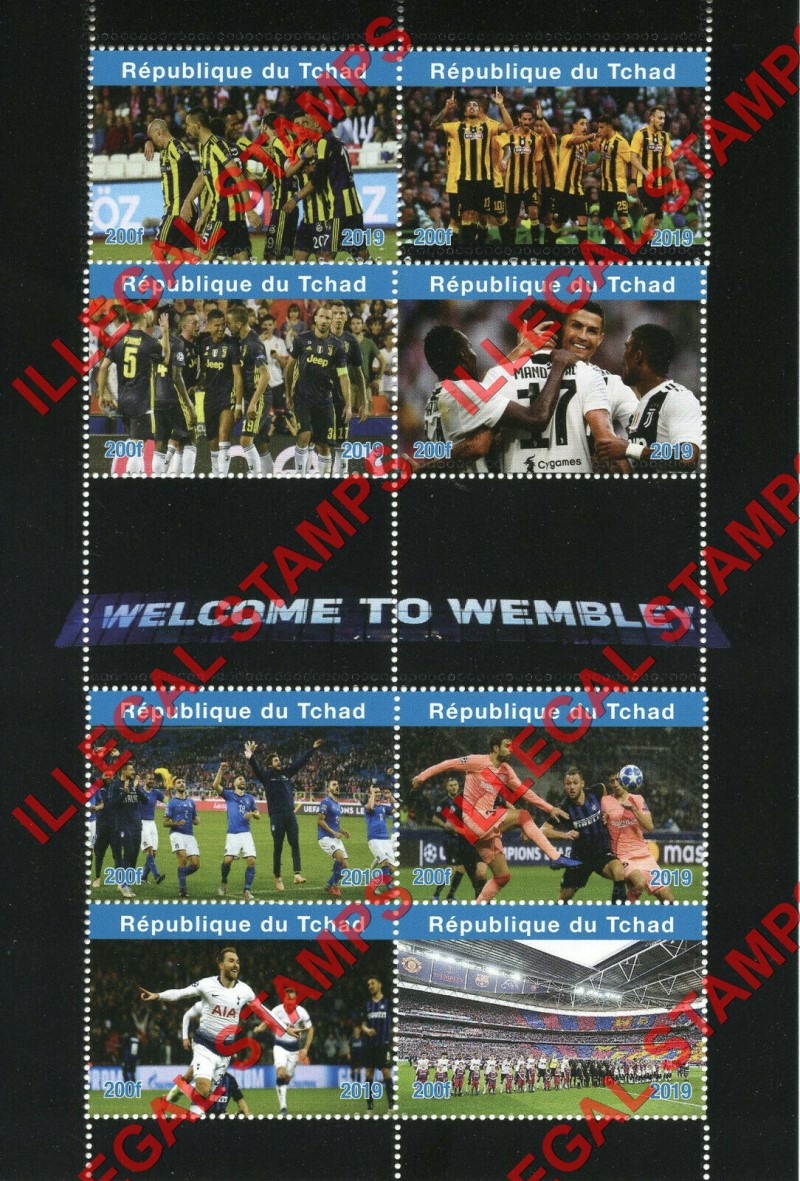 Chad 2019 World Cup Soccer Illegal Stamps in Souvenir Sheet of 8