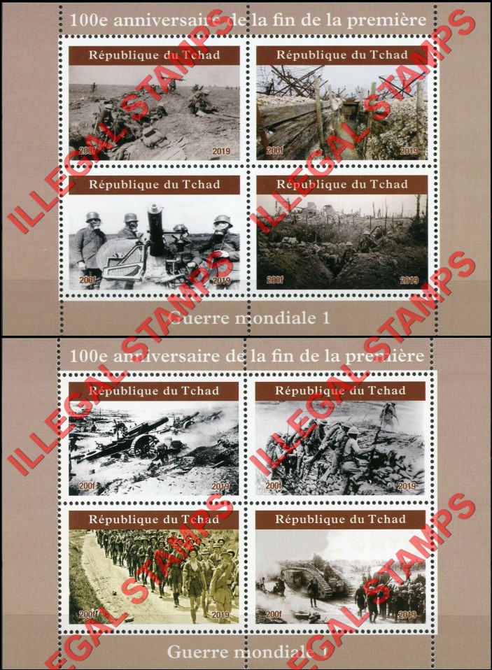 Chad 2019 World War I Illegal Stamps in Souvenir Sheets of 4