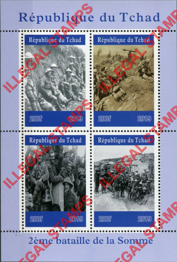 Chad 2019 World War I Battle of Somme Illegal Stamps in Souvenir Sheet of 4