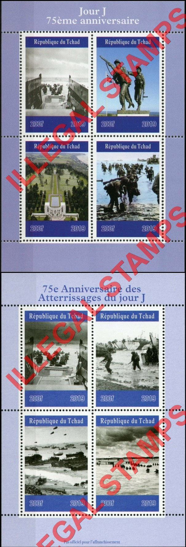 Chad 2019 World War II D-Day Illegal Stamps in Souvenir Sheets of 4