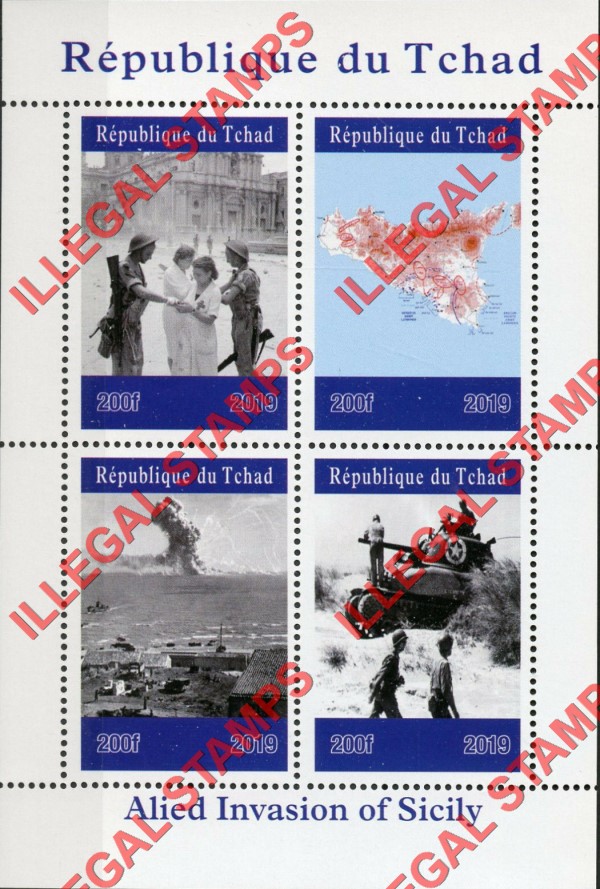 Chad 2019 World War II Invasion of Sicily Illegal Stamps in Souvenir Sheet of 4