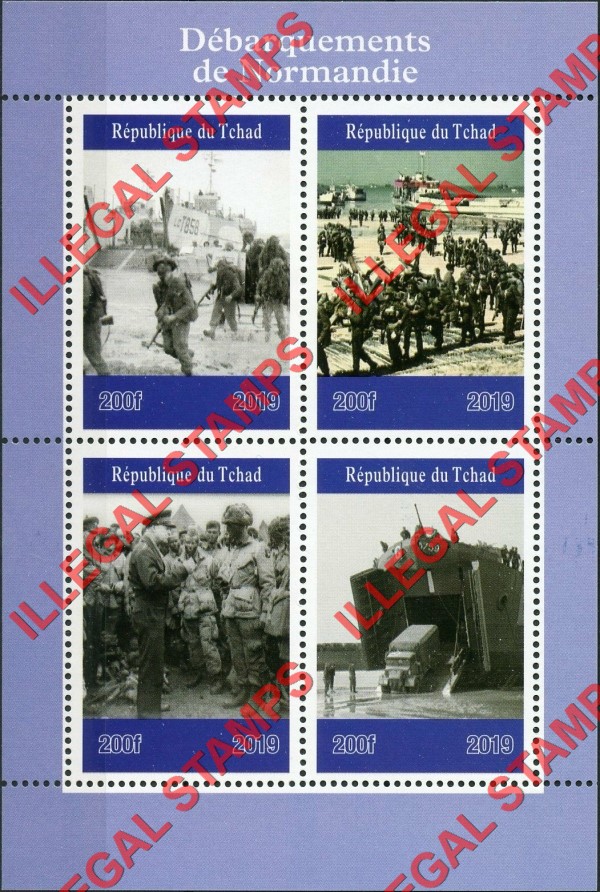 Chad 2019 World War II Normandy Illegal Stamps in Souvenir Sheet of 4