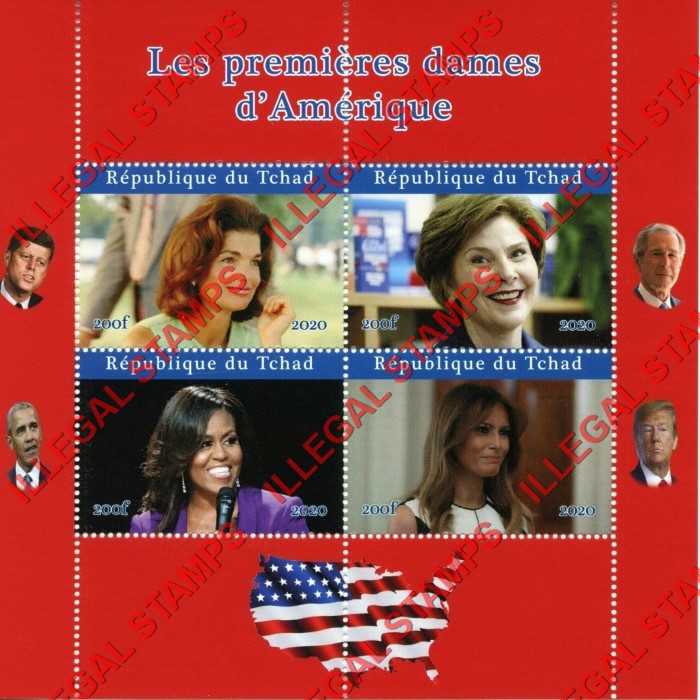 Chad 2020 American First Ladies Illegal Stamps in Souvenir Sheet of 4
