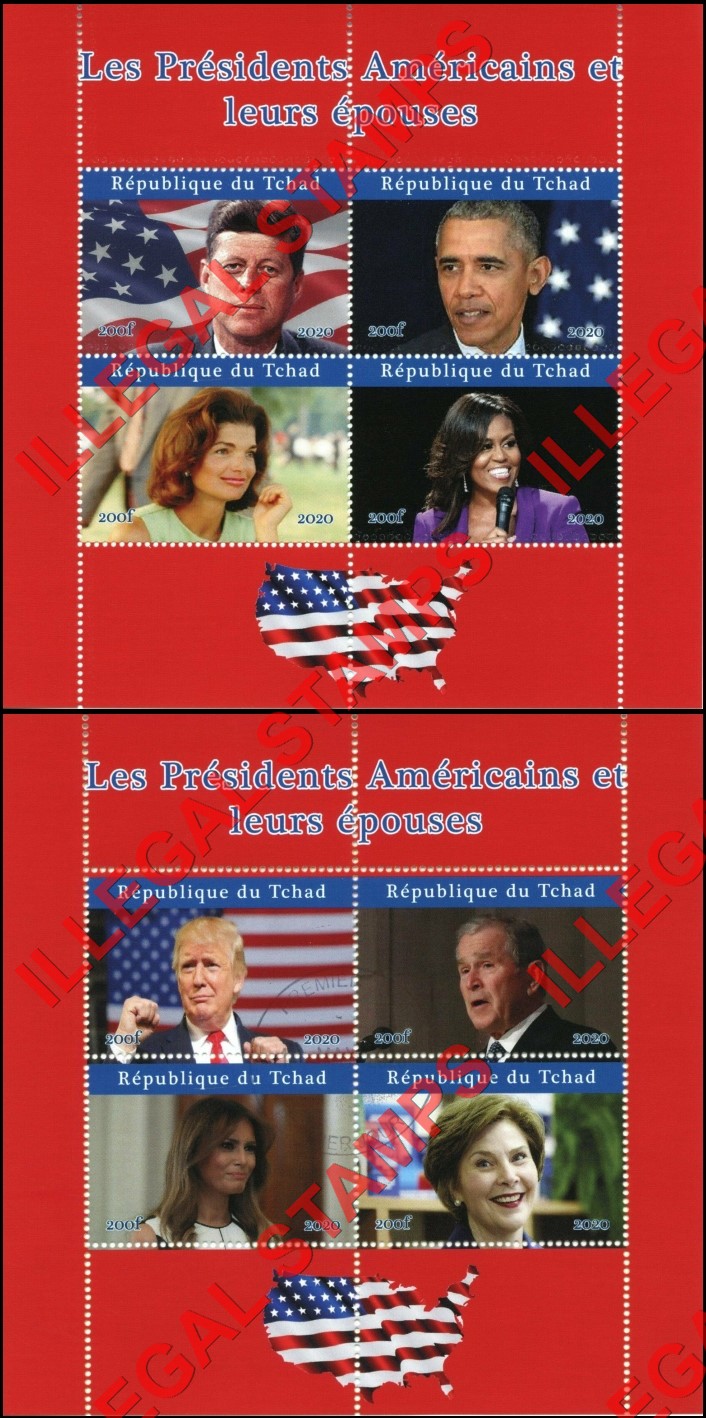 Chad 2020 American Presidents and Their Wives Illegal Stamps in Souvenir Sheets of 4