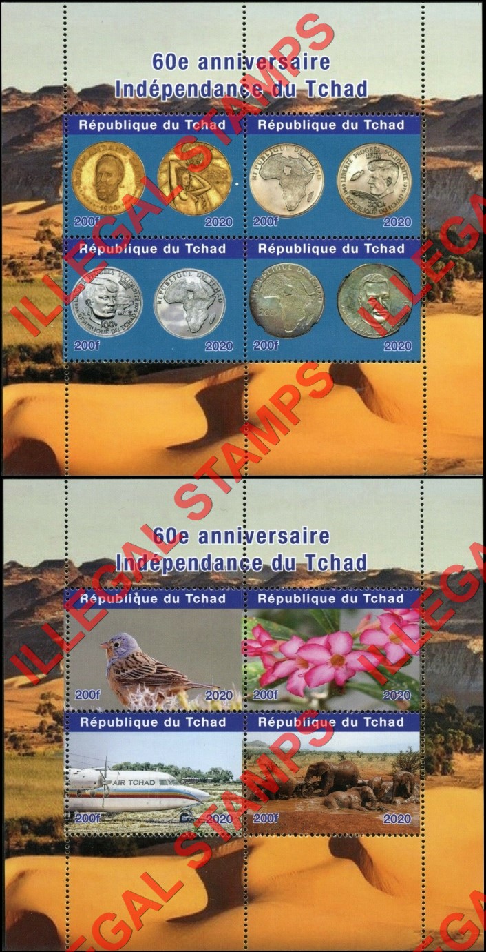 Chad 2020 60th Anniversary of Chad Independence Illegal Stamps in Souvenir Sheets of 4 (Part 1)