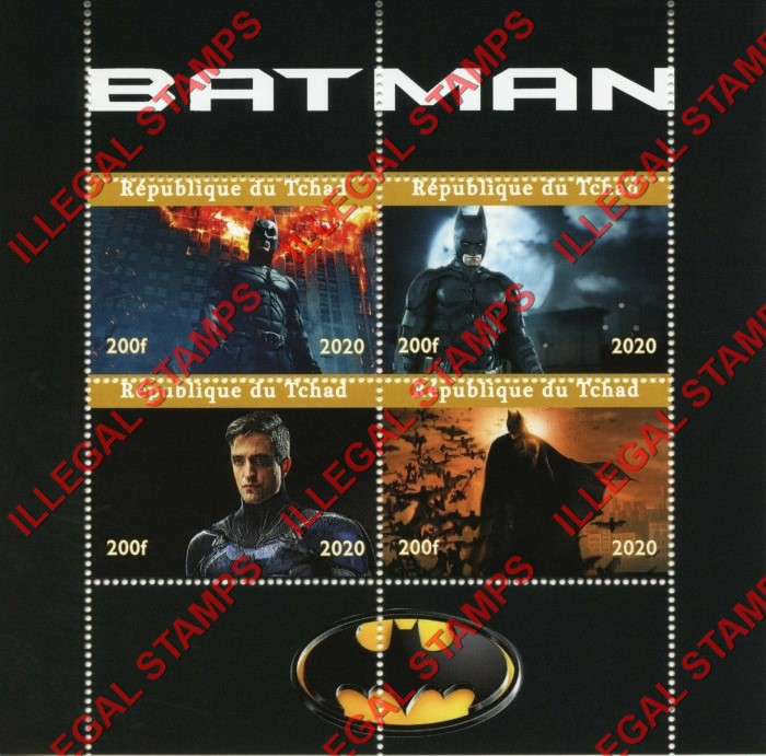 Chad 2020 Batman Illegal Stamps in Souvenir Sheet of 4