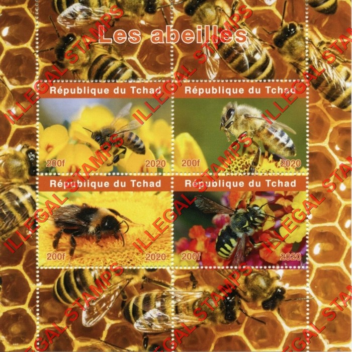 Chad 2020 Bees Illegal Stamps in Souvenir Sheet of 4