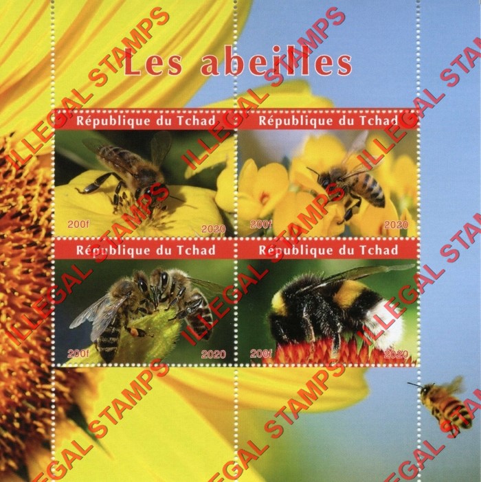 Chad 2020 Bees (different) Illegal Stamps in Souvenir Sheet of 4