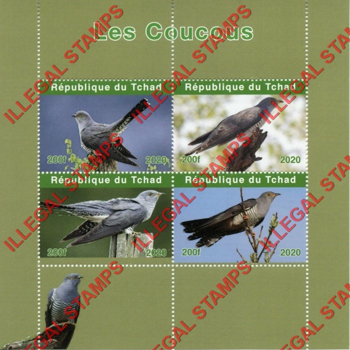 Chad 2020 Birds Cuckoo Illegal Stamps in Souvenir Sheet of 4