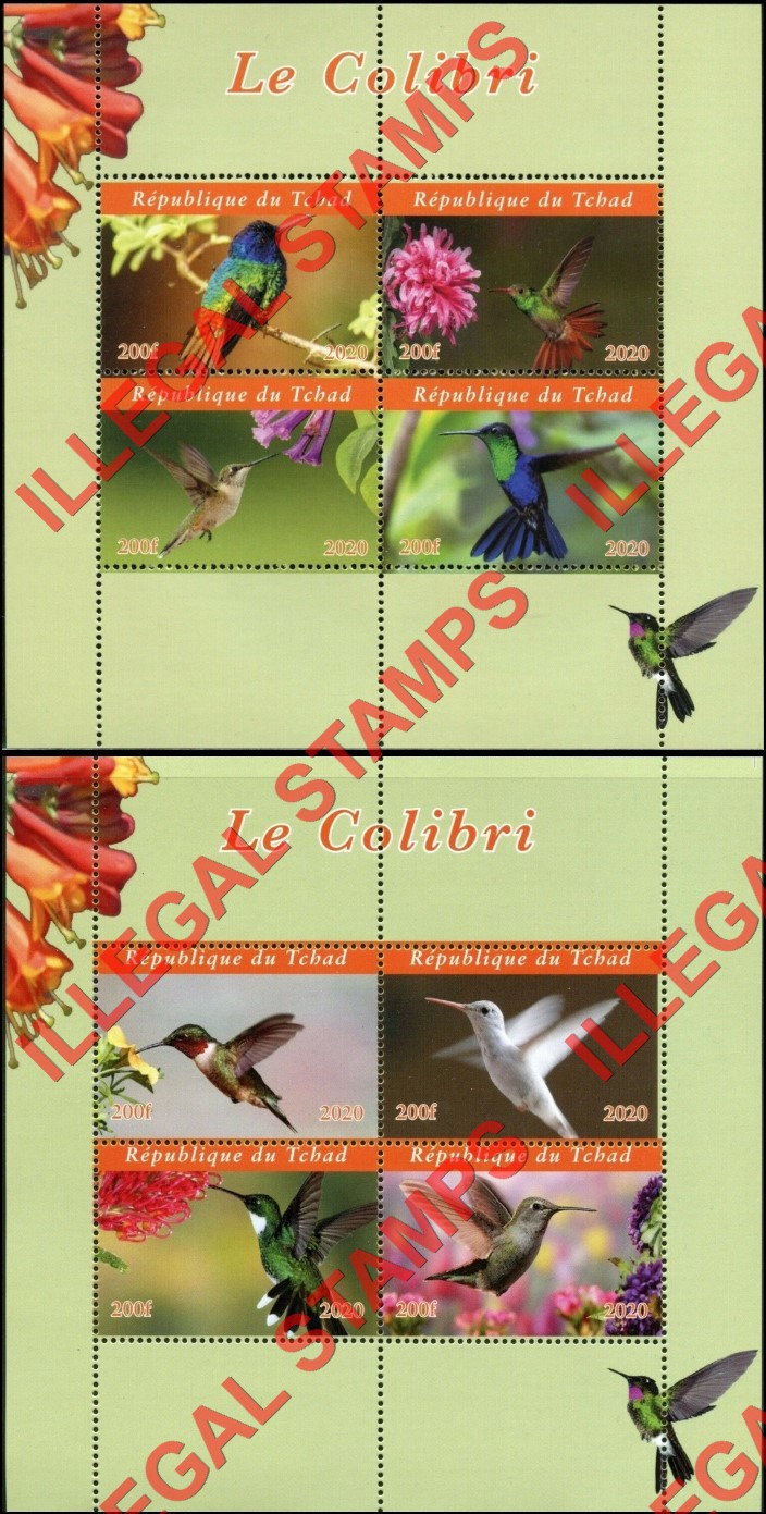 Chad 2020 Birds Hummingbirds Illegal Stamps in Souvenir Sheets of 4