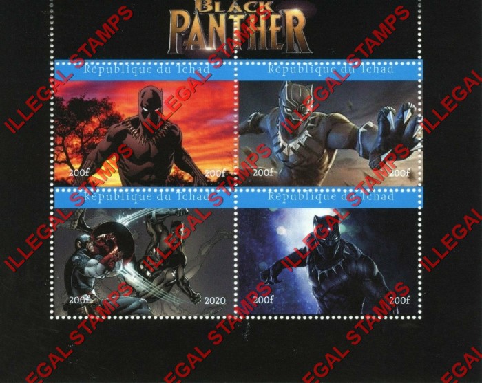 Chad 2020 Black Panther Superhero Illegal Stamps in Souvenir Sheet of 4