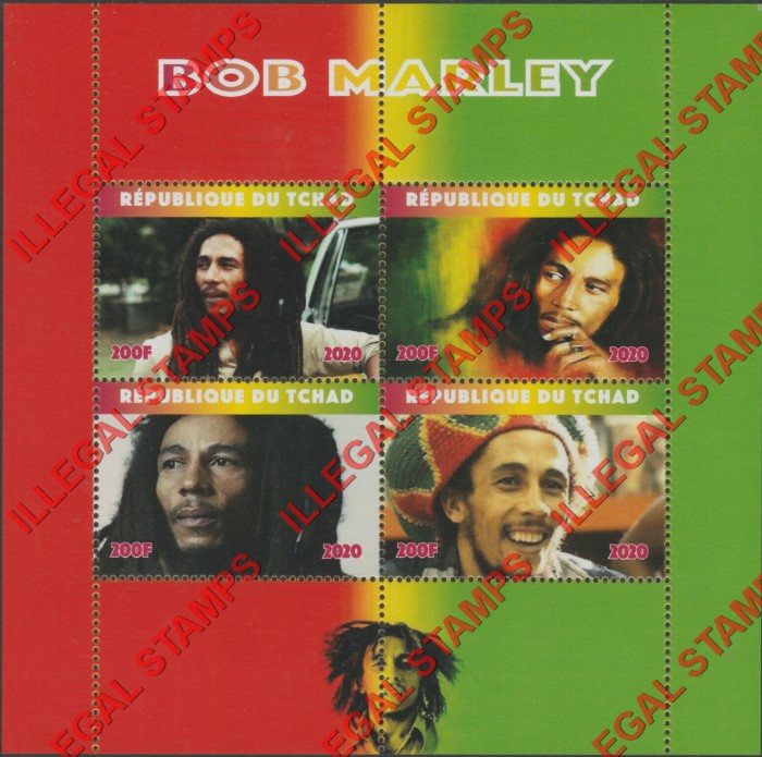 Chad 2020 Bob Marley Illegal Stamps in Souvenir Sheet of 4