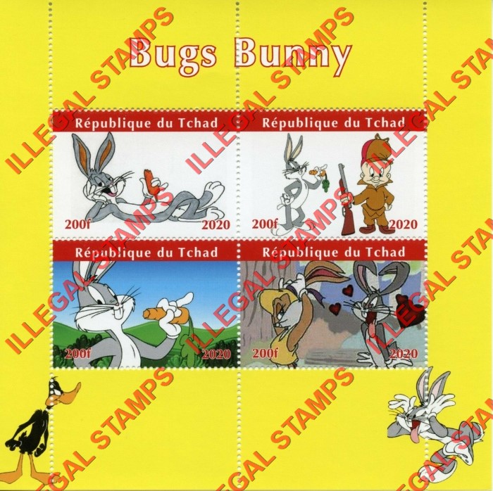 Chad 2020 Bugs Bunny Illegal Stamps in Souvenir Sheet of 4
