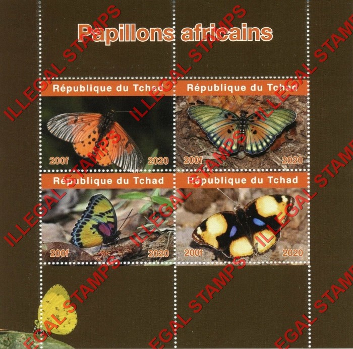 Chad 2020 Butterflies Illegal Stamps in Souvenir Sheet of 4