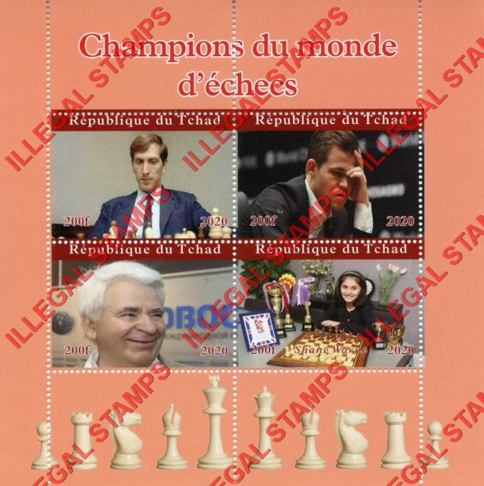 Chad 2020 Chess Champions Illegal Stamps in Souvenir Sheet of 4
