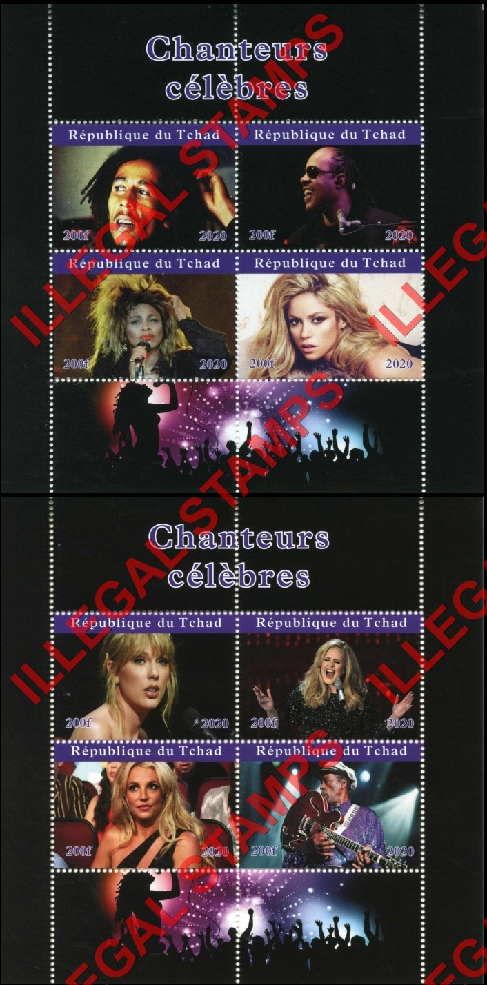Chad 2020 Classic Celebrities Illegal Stamps in Souvenir Sheets of 4