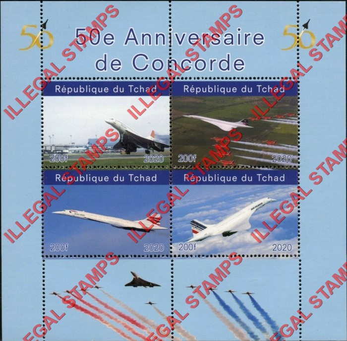 Chad 2020 50th Anniversay of the Concorde Illegal Stamps in Souvenir Sheet of 4