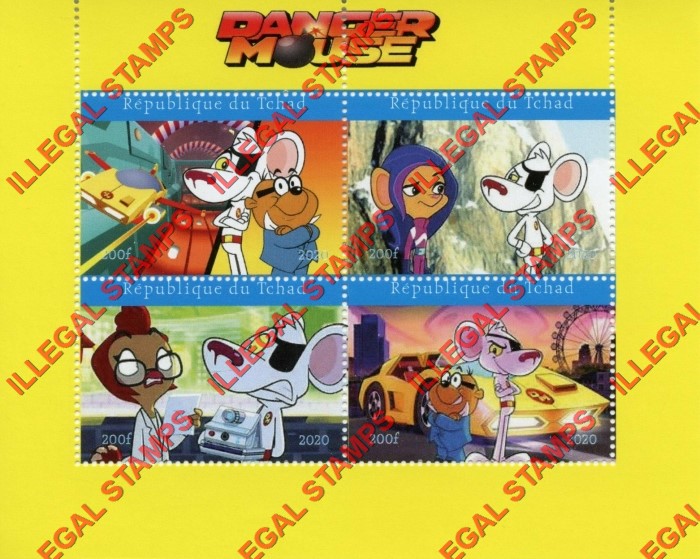 Chad 2020 Danger Mouse Cartoon Illegal Stamps in Souvenir Sheet of 4