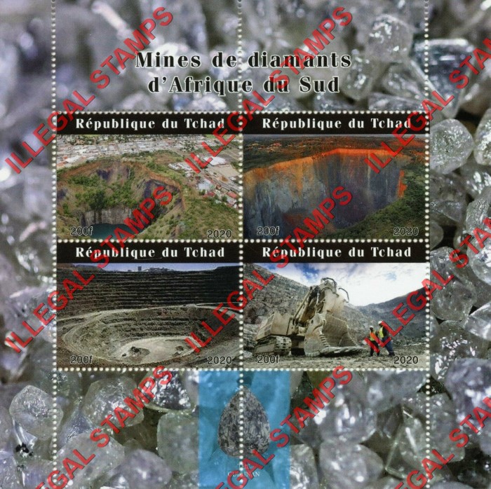 Chad 2020 Diamond Mines in South Africa Illegal Stamps in Souvenir Sheet of 4