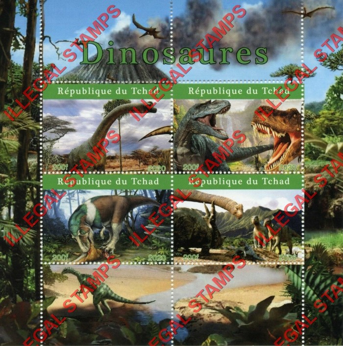 Chad 2020 Dinosaurs Illegal Stamps in Souvenir Sheet of 4
