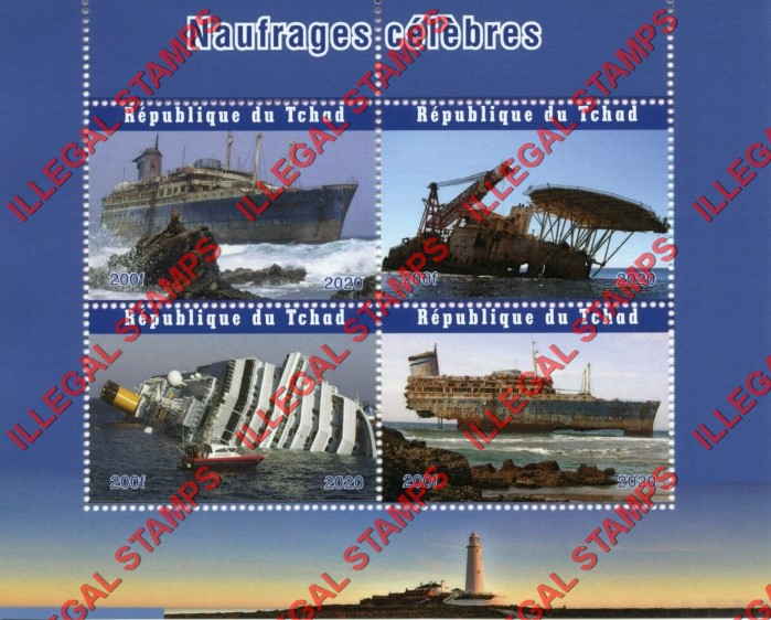 Chad 2020 Famous Shipwrecks Illegal Stamps in Souvenir Sheet of 4