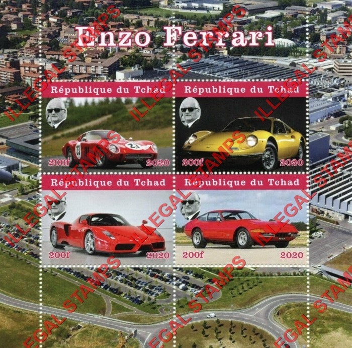 Chad 2020 Ferrari Enzo Ferrari Illegal Stamps in Souvenir Sheet of 4