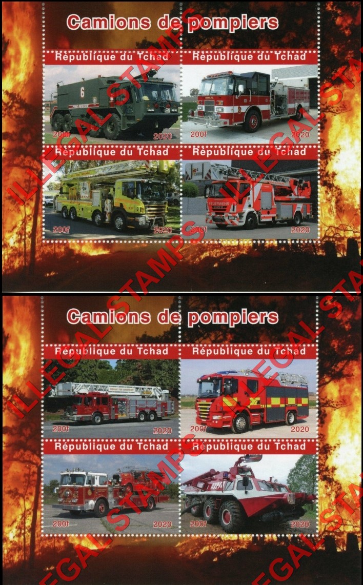 Chad 2020 Fire Engines Fire Trucks Illegal Stamps in Souvenir Sheet of 4