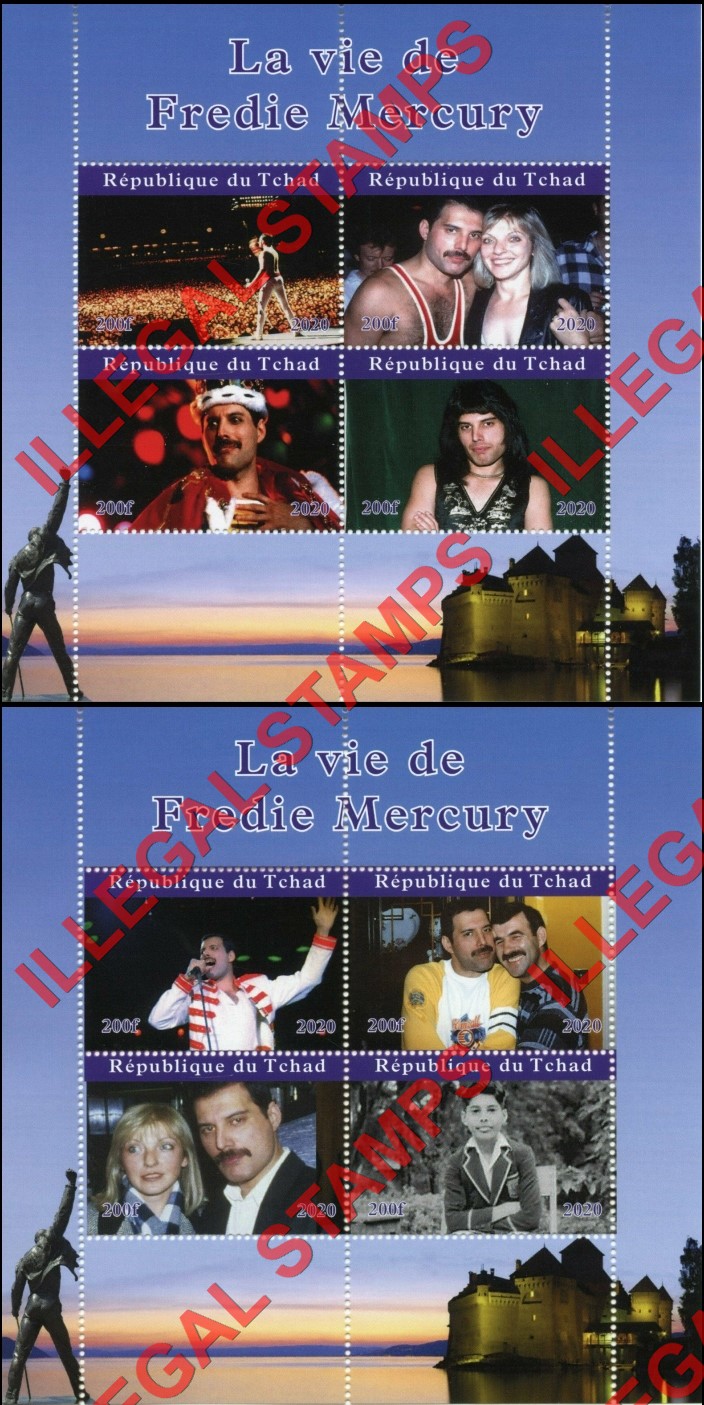 Chad 2020 Freddie Mercury Illegal Stamps in Souvenir Sheets of 4
