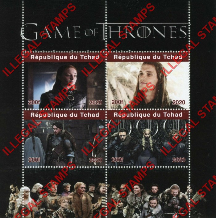 Chad 2020 Game of Thrones Illegal Stamps in Souvenir Sheet of 4