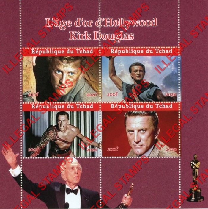 Chad 2020 Golden Age of Hollywood Kirk Douglas Illegal Stamps in Souvenir Sheet of 4