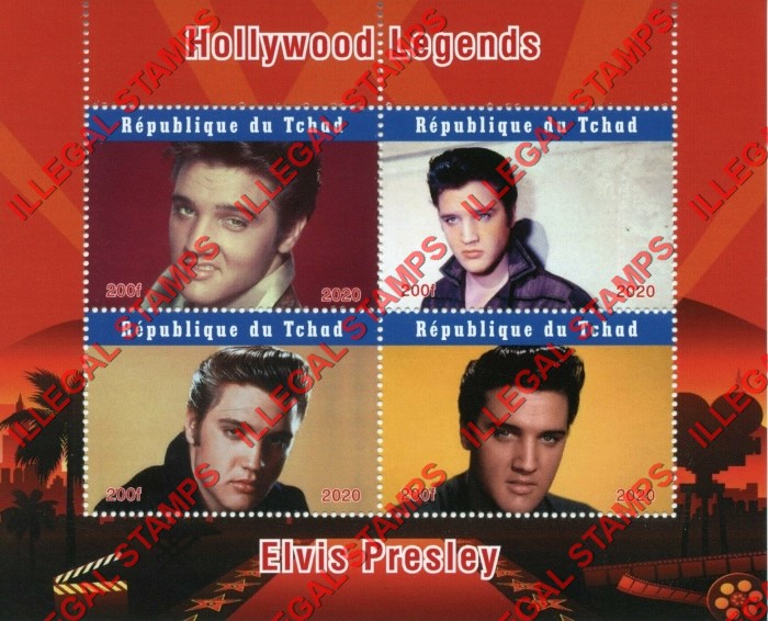 Chad 2020 Hollywood Legends Elvis Presley Illegal Stamps in Souvenir Sheet of 4