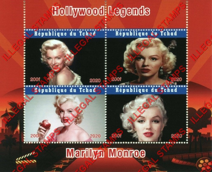 Chad 2020 Hollywood Legends Marilyn Monroe Illegal Stamps in Souvenir Sheet of 4