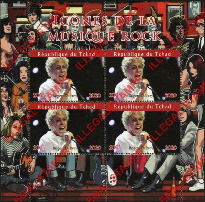 Chad 2020 Icons of Rock Music Roger Daltrey Illegal Stamps in Souvenir Sheet of 4