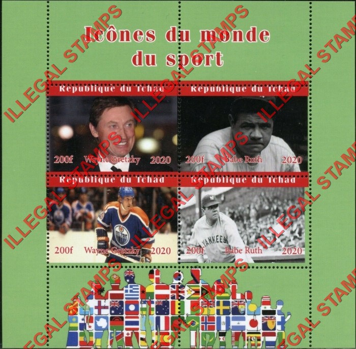 Chad 2020 Icons of Sport Illegal Stamps in Souvenir Sheet of 4 (Sheet 1)