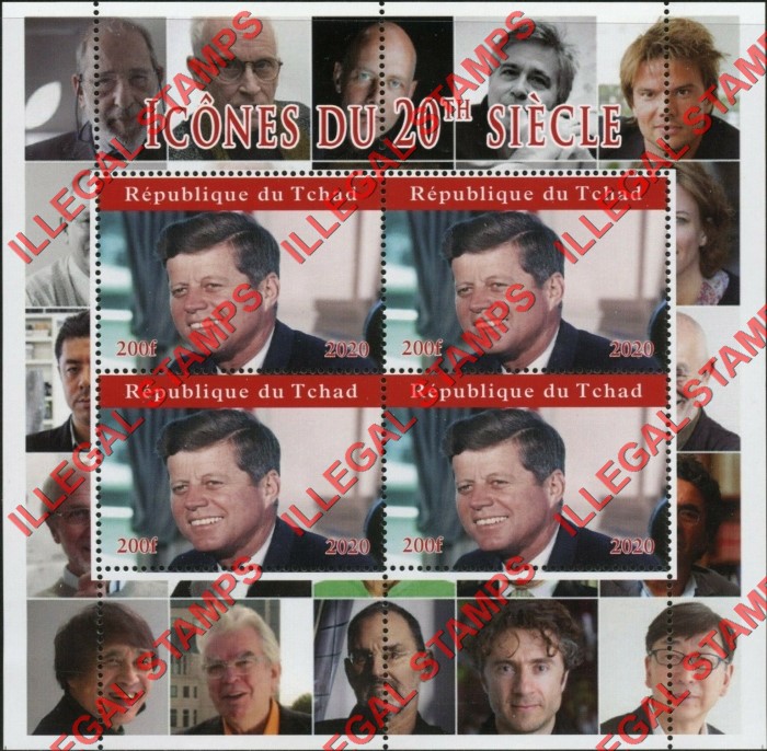 Chad 2020 Icons of the 20th Century John Kennedy Illegal Stamps in Souvenir Sheet of 4