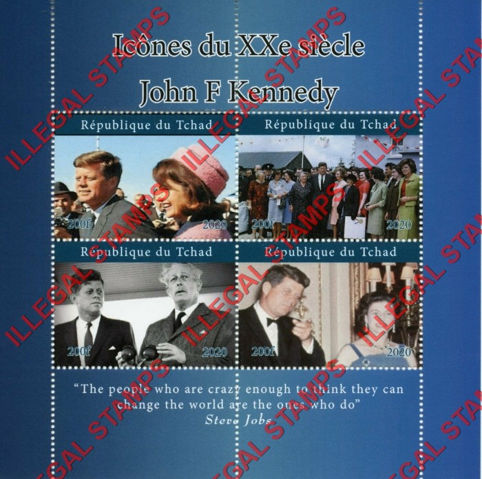 Chad 2020 Icons of the 20th Century John F. Kennedy Illegal Stamps in Souvenir Sheet of 4
