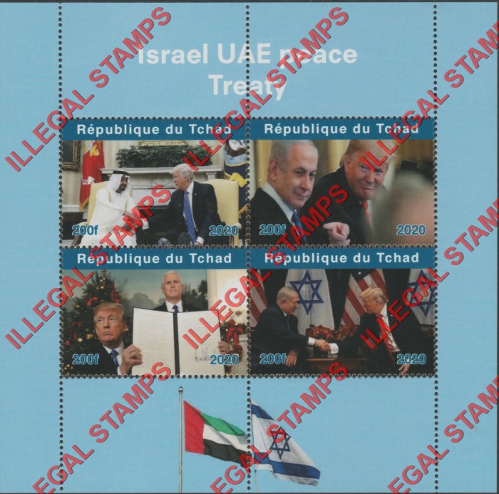 Chad 2020 Israel UAE Peace Treaty Trump Illegal Stamps in Souvenir Sheet of 4