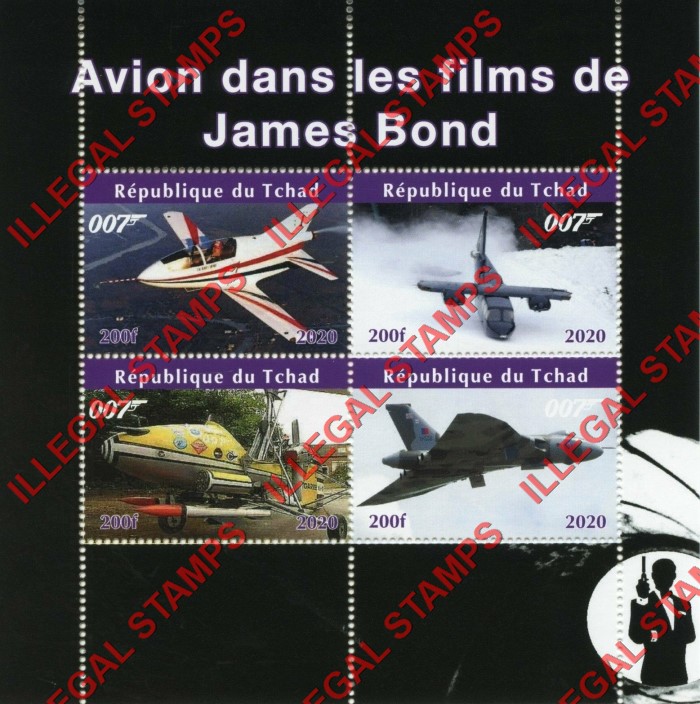 Chad 2020 James Bond Aircraft used in Films Illegal Stamps in Souvenir Sheet of 4